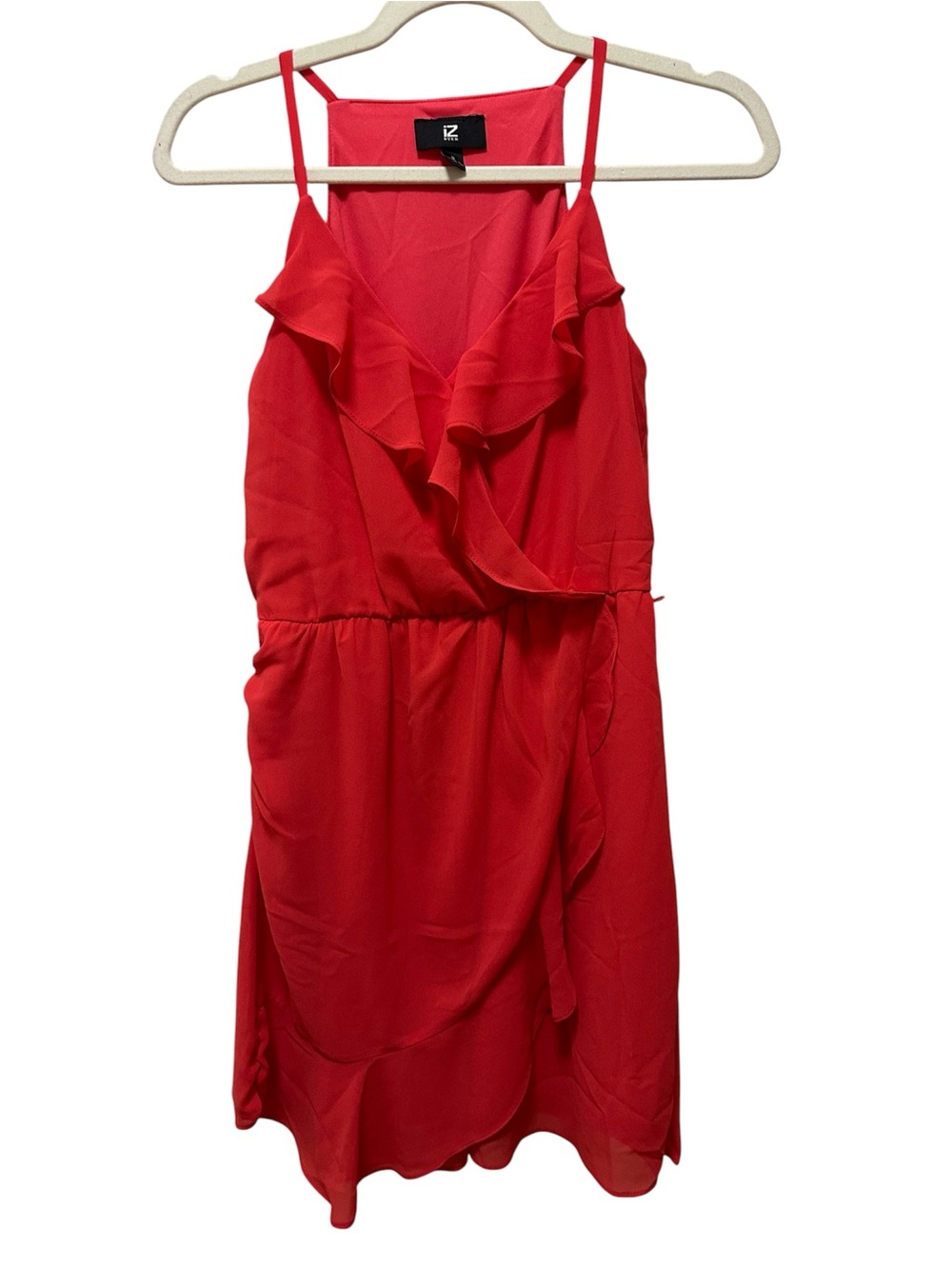 Iz Byer Red Ruffle Wrap-Style Mini Dress